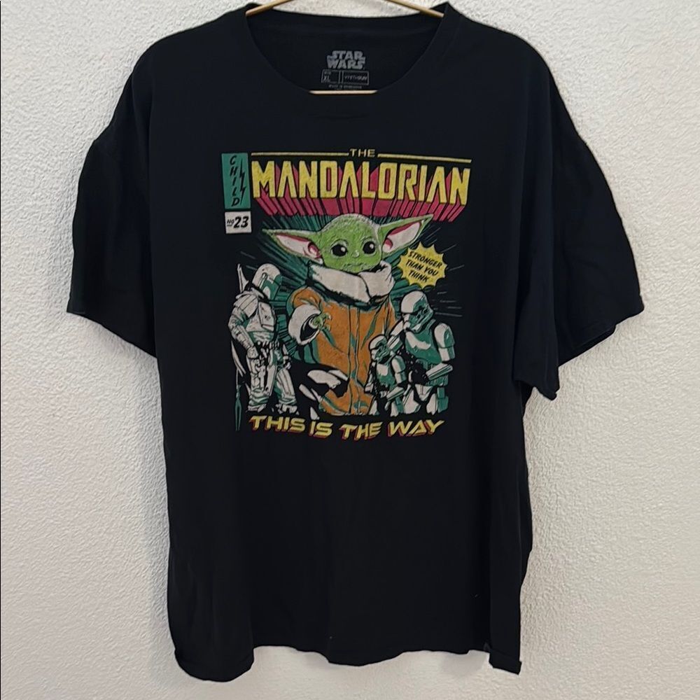 Star Wars The Mandalorian Black Tee with Green and Orange Design